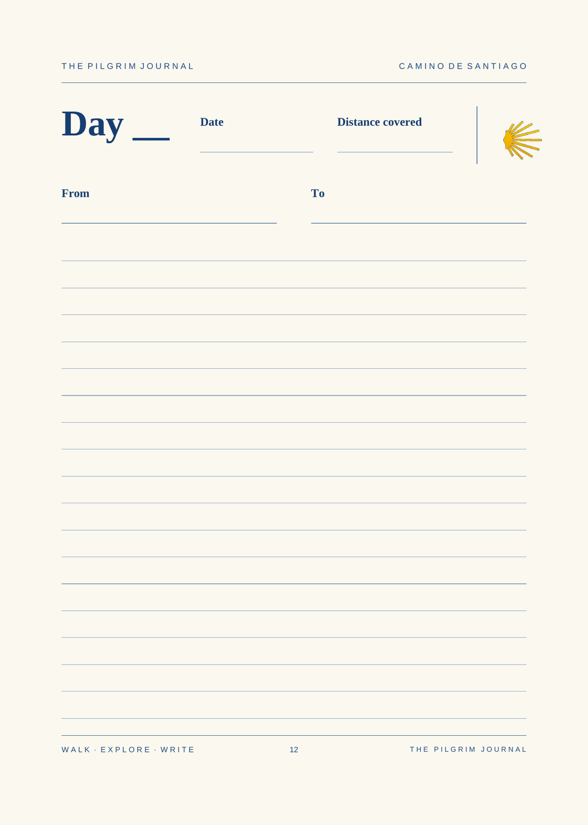 Day, date, distance and route — the daily journal page