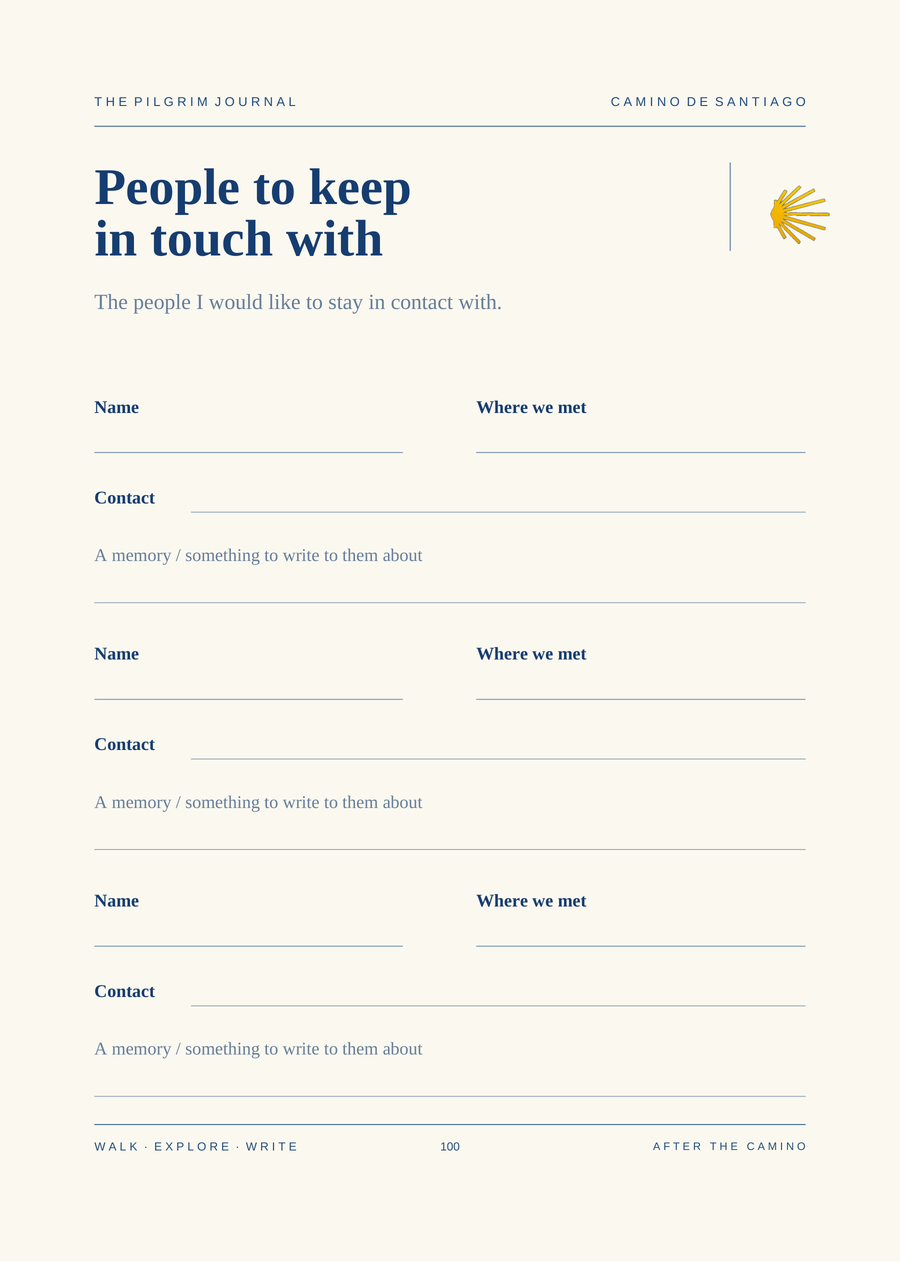 People to keep in touch with — corrected contacts page from the final English journal
